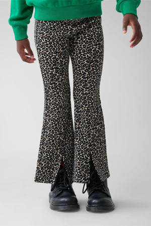 high waist flared legging met panterprint bruin/beige/zwart