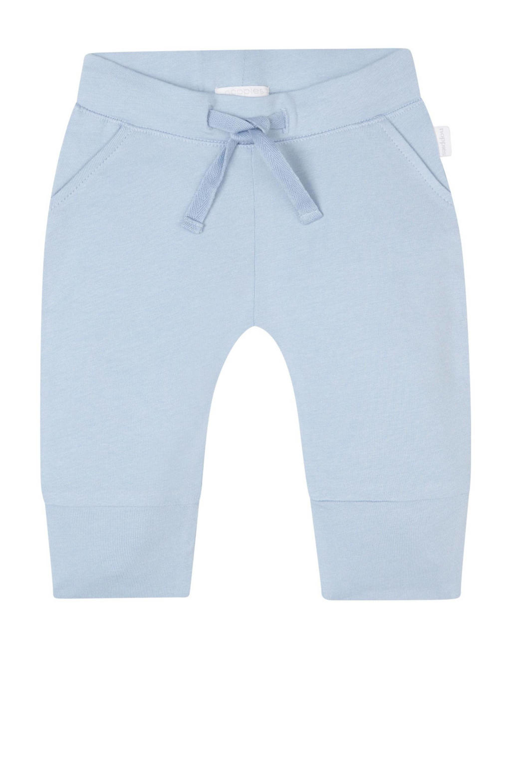 Lichtblauwe jongens Noppies baby babybroek van stretchkatoen met elastische tailleband met koord en effen