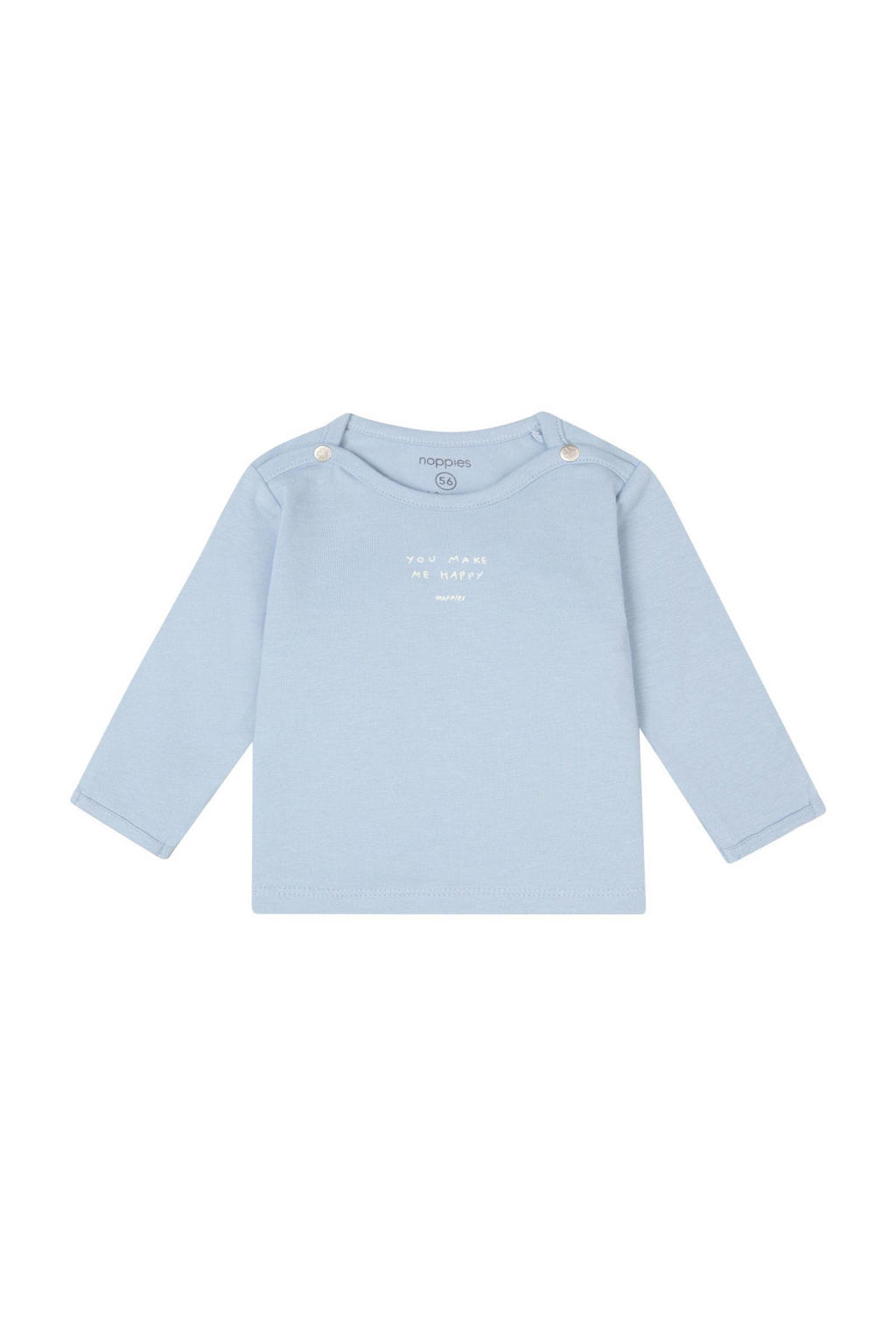 Lichtblauwe jongens Noppies baby longsleeve van stretchkatoen met effen, lange mouwen en ronde hals