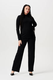 thumbnail: Zwarte dames Noppies casual straight fit zwangerschapsbroek Vaasa van katoen met elastische tailleband en effen