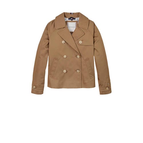 Tommy Hilfiger trenchcoat Jas Beige Meisjes Katoen Reverskraag Effen