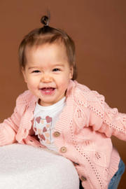 thumbnail: Roze meisjes BESS baby vest patroon met effen, lange mouwen, V-hals, knoopsluiting en open breisel