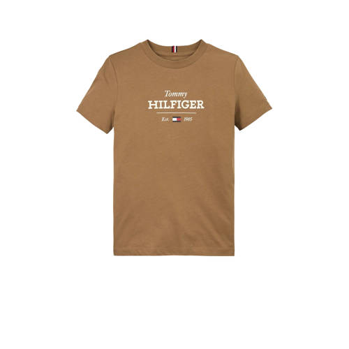 Tommy Hilfiger t-shirt bruin Jongens Katoen Ronde hals Logo
