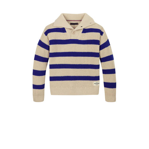Tommy Hilfiger trui ecru grof gebreid Jongens Katoen Schipperskraag Streep