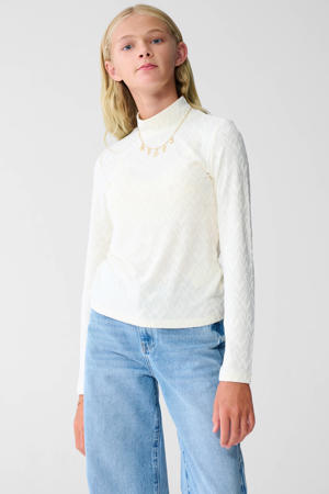 longsleeve met hartjes en textuur gebroken wit