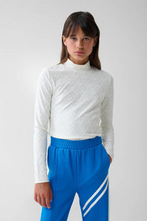 longsleeve met hartjes en textuur gebroken wit