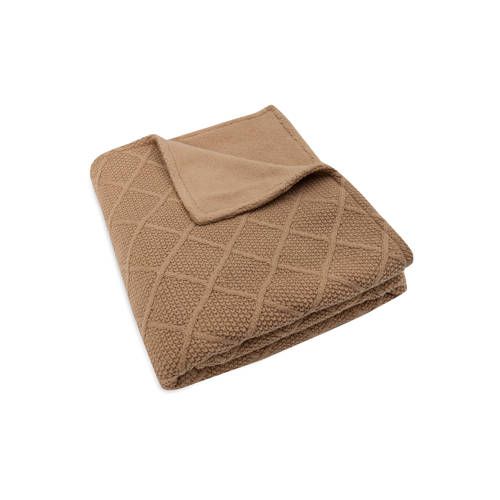 Jollein ledikant deken Check Knit - Biscuit/Teddy Fleece Babydeken Bruin afbeelding