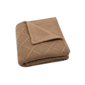 wiegdeken Check Knit Biscuit/Teddy Fleece