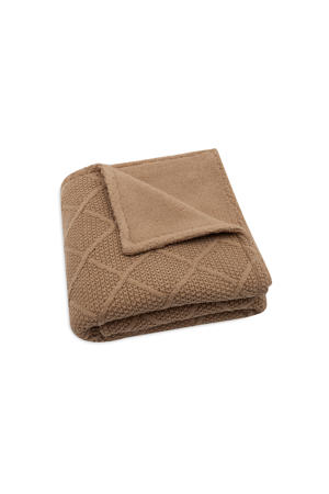 wiegdeken Check Knit Biscuit/Teddy Fleece