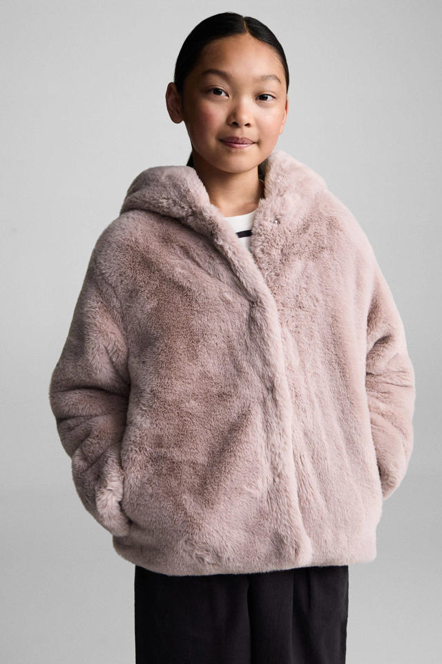 Baby meisjes jas imitatiebont met capuchon in de kleur zwart 100% Polyester, Voering Baby meisjes jas imitatiebont met capuchon in de kleur zwart 100% Polyester, Voering