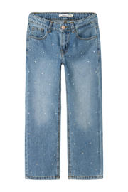 thumbnail: Medium blue denim meisjes NAME IT KIDS loose fit jeans van katoen met regular waist, rits- en knoopsluiting en effen