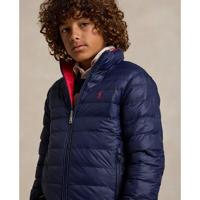 thumbnail: Rood en donkerblauwe jongens POLO Ralph Lauren gewatteerde jas van nylon met effen, lange mouwen, opstaande kraag en ritssluiting