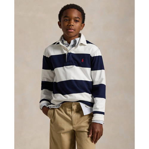 POLO Ralph Lauren longsleeve wit Blauw Jongens Katoen Polokraag Streep - maat 128 afbeelding