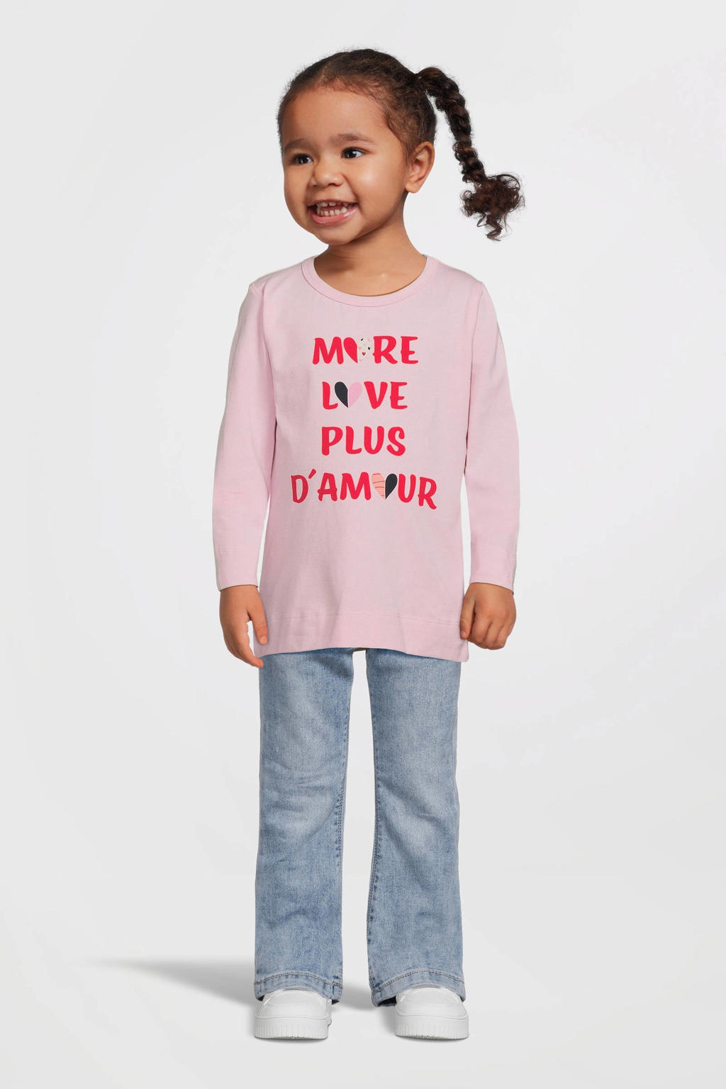 Lichtroze meisjes NAME IT MINI longsleeve van stretchkatoen met printopdruk, lange mouwen en ronde hals