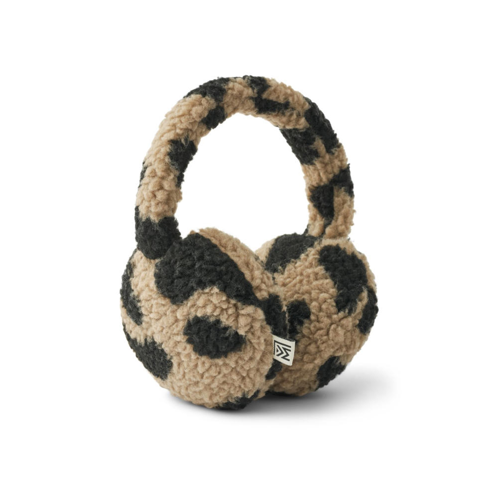 Liewood teddy oorwarmers met panterprint bruin/zwart