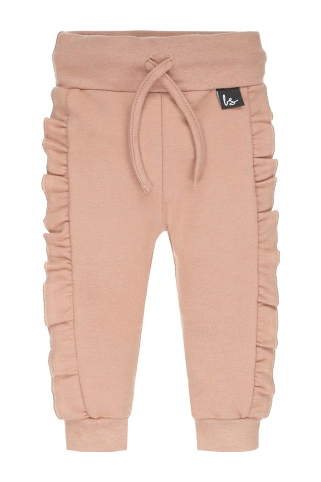 Roze meisjes Babystyling baby broek van stretchkatoen met elastische tailleband met koord en effen