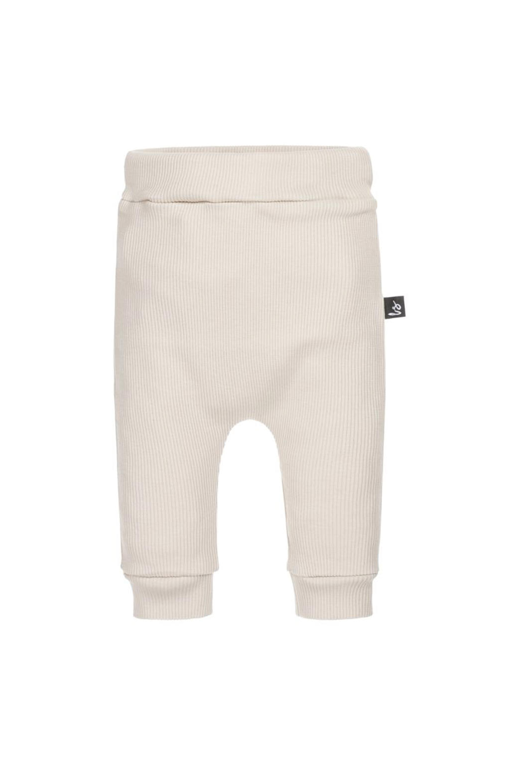 Beige jongens Babystyling baby broek van stretchkatoen met elastische tailleband en effen