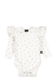 thumbnail: Babystyling romper met ruches offwhite/roze/groen
