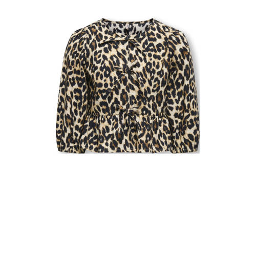 KIDS ONLY GIRL blouse KOGCLARA met panterprint beige/zwart Meisjes Katoen Ronde hals - maat 140 afbeelding