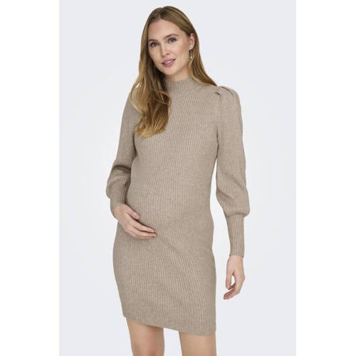 ONLY MATERNITY zwangerschapsjurk OLMKATIA taupe Bruin Dames Viscose Opstaande kraag