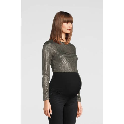 ONLY MATERNITY zwangerschapstop glimmend zilver Dames Polyester Ronde hals