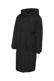 thumbnail: Zwarte dames VERO MODA MATERNITY jas van polyester met effen, lange mouwen, capuchon en drukknoopsluiting