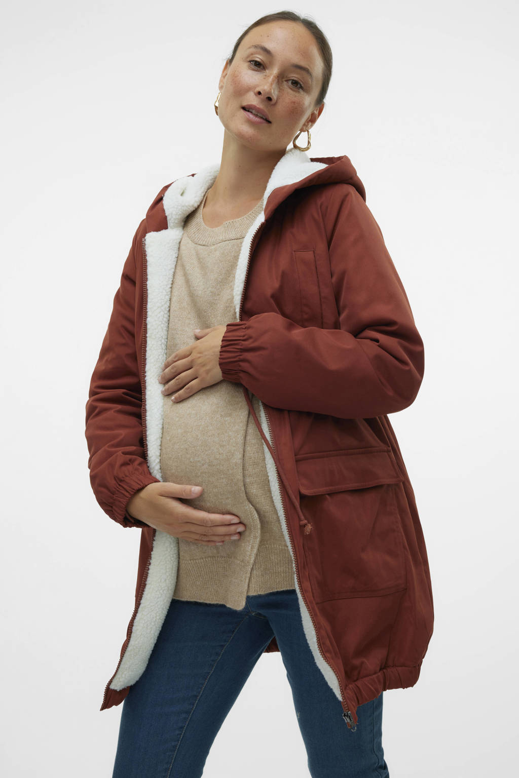 3-in-1 gewatteerde zwangerschapsjas/draagjas camel • Prijs € 113,99