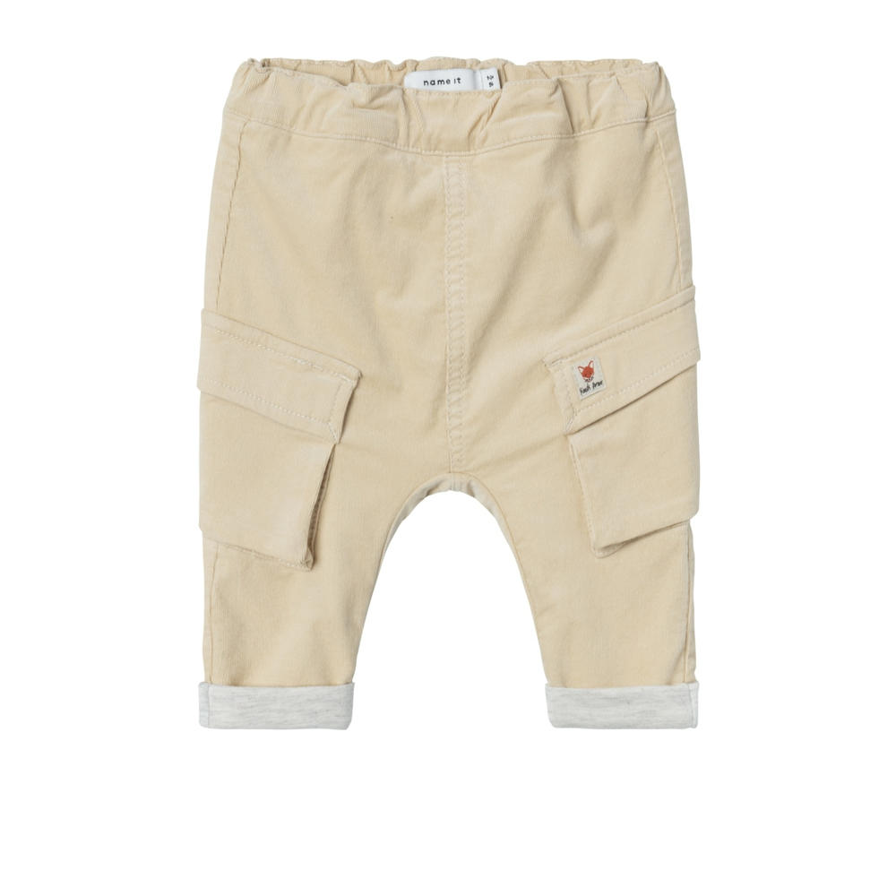 Zandkleurige jongens NAME IT BABY baby broek van katoen met elastische tailleband en effen