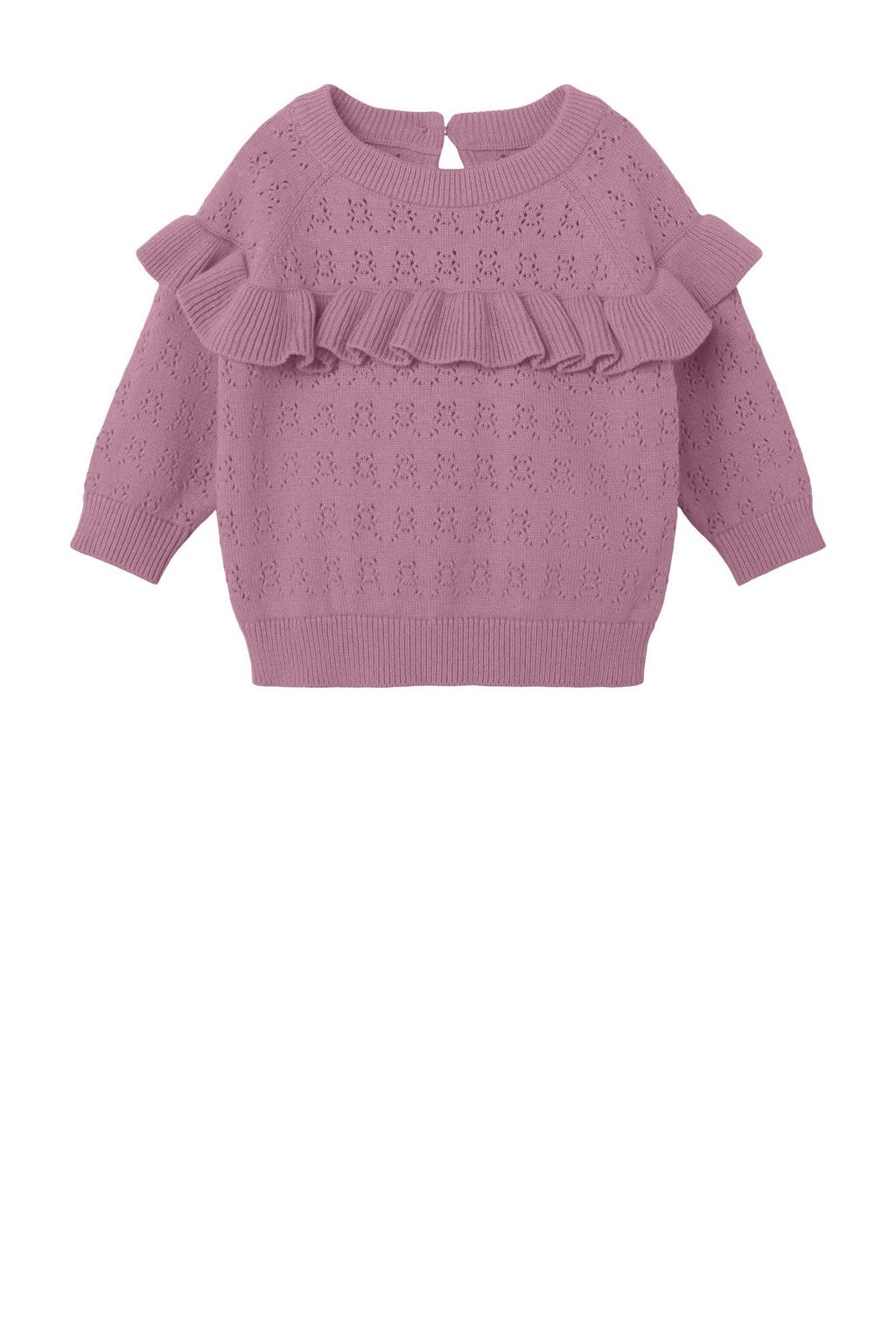 Paarse meisjes NAME IT BABY gebreide trui van katoen met effen, lange mouwen, ronde hals en open detail