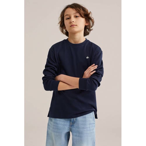 WE Fashion longsleeve marineblauw Jongens Katoen Ronde hals Effen - maat 170/176 afbeelding