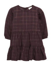 thumbnail: Donkerpaarse meisjes s.Oliver geruite baby trapeze jurk van viscose met lange mouwen en ronde hals