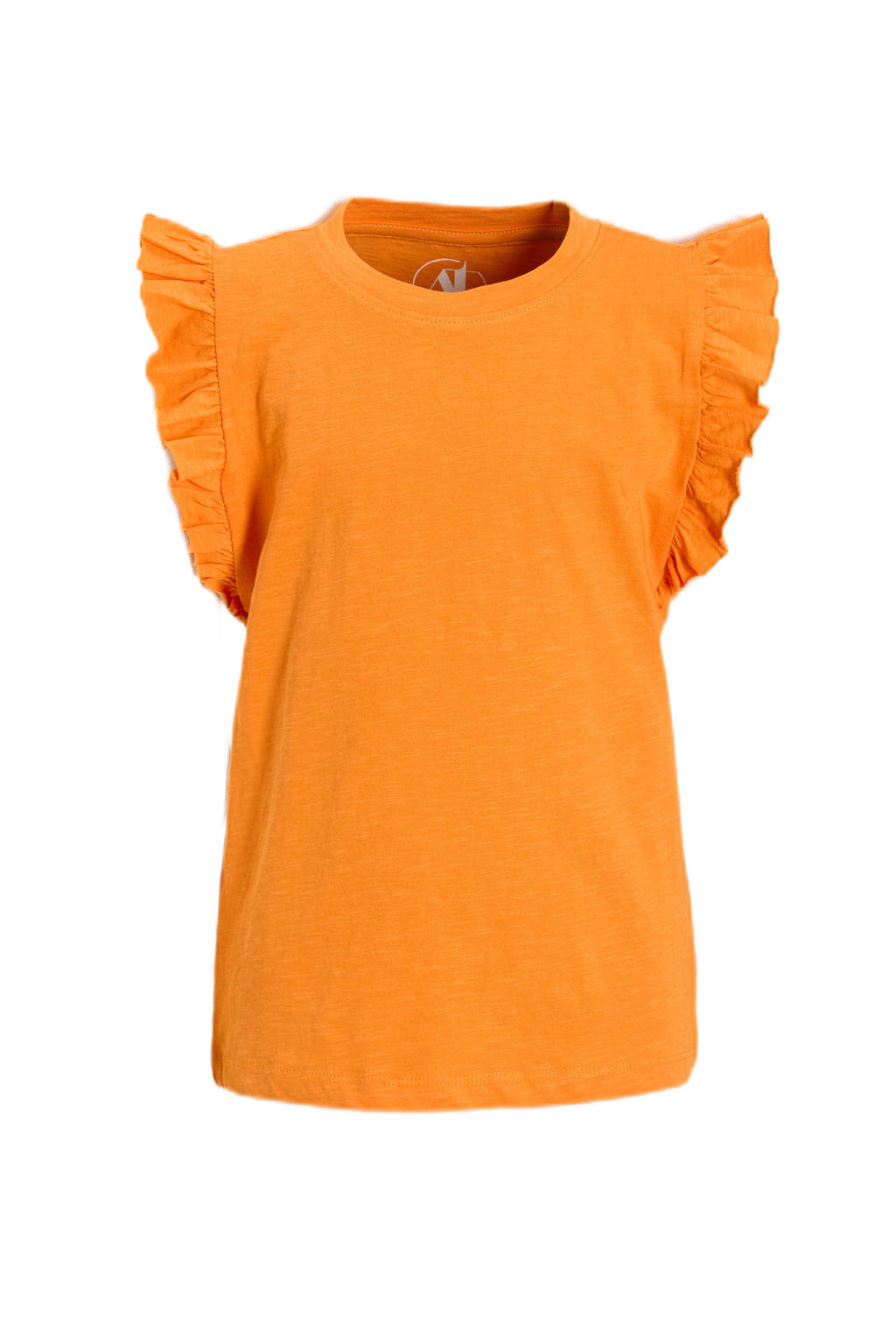Oranje meisjes anytime T-shirt van katoen met effen, korte mouwen en ronde hals
