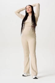 thumbnail: Beige dames Noppies maternity high waist flared broek Umea van stretchkatoen met elastische tailleband en effen