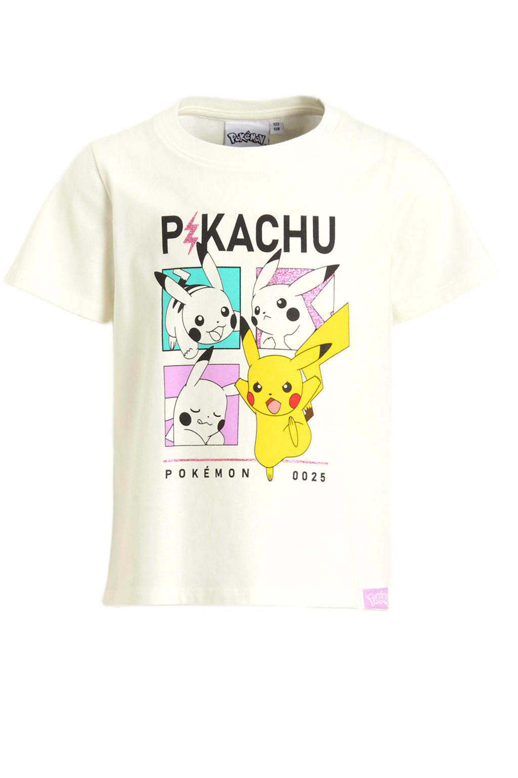 Witte meisjes anytime T-shirt Pokemon van katoen met printopdruk, korte mouwen en ronde hals