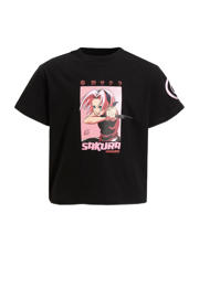 thumbnail: Zwarte meisjes anytime T-shirt Naruto van katoen met printopdruk, korte mouwen en ronde hals