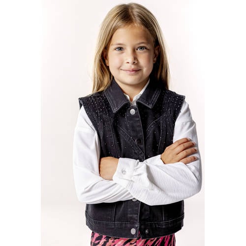KIDS ONLY GIRL denim gilet KOGKENNEDY black denim Zwart Effen