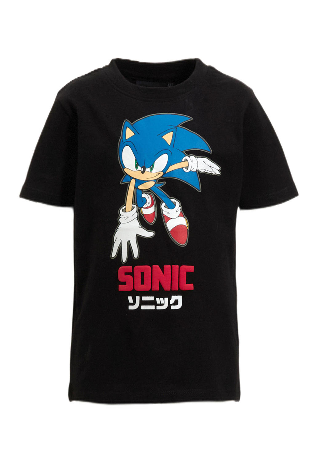 Zwarte jongens anytime T-shirt Sonic van katoen met printopdruk, korte mouwen en ronde hals
