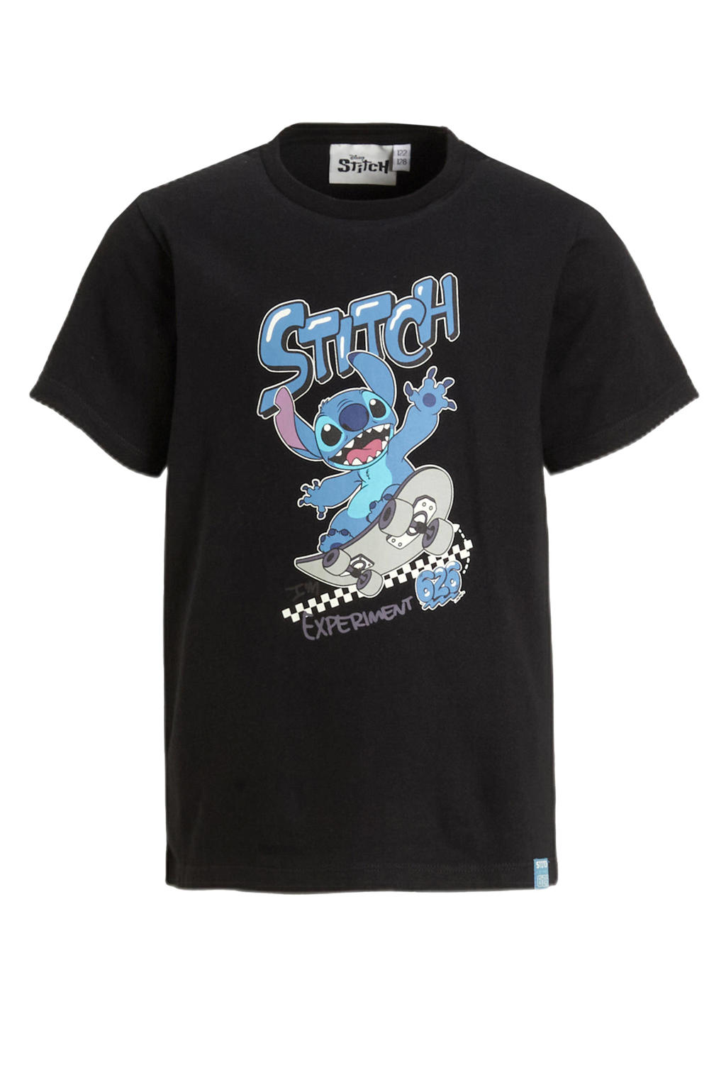 Zwarte jongens anytime T-shirt Stitch van katoen met printopdruk, korte mouwen en ronde hals