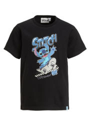 thumbnail: Zwarte jongens anytime T-shirt Stitch van katoen met printopdruk, korte mouwen en ronde hals