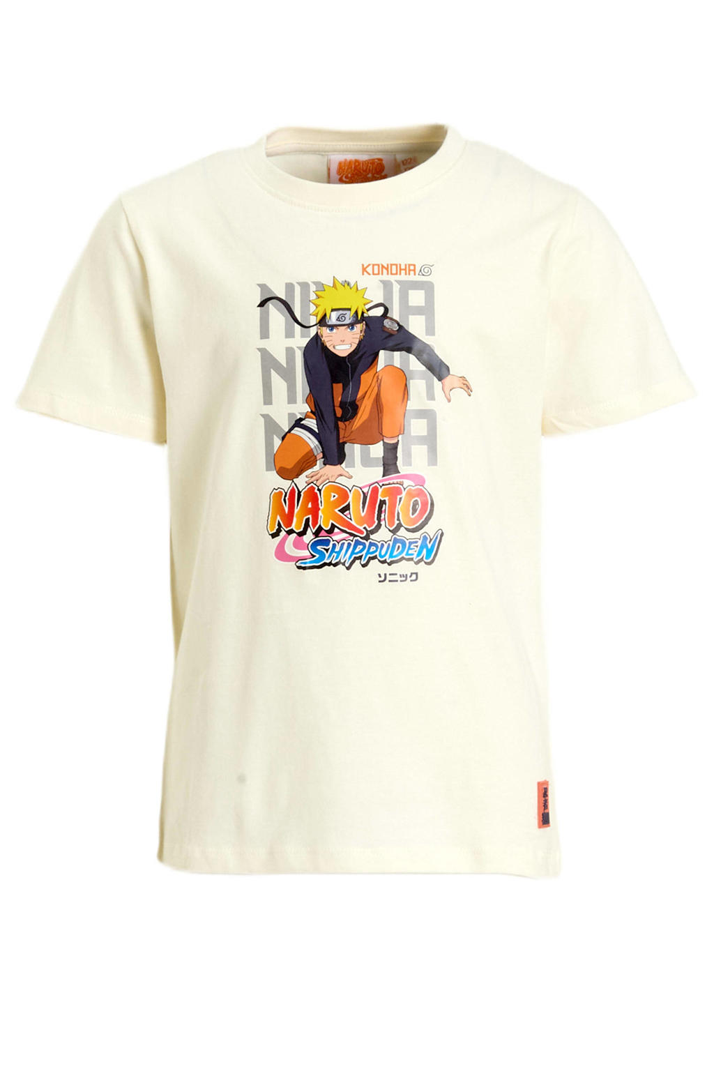 Witte jongens anytime T-shirt Naruto van katoen met printopdruk, korte mouwen en ronde hals