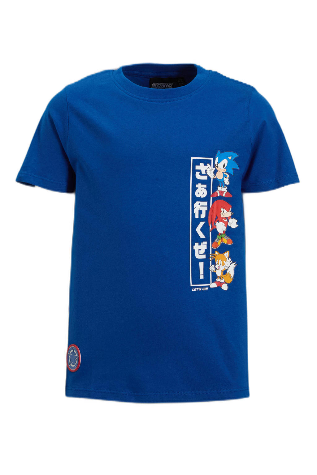 Blauwe jongens anytime T-shirt Sonic van katoen met printopdruk, korte mouwen en ronde hals