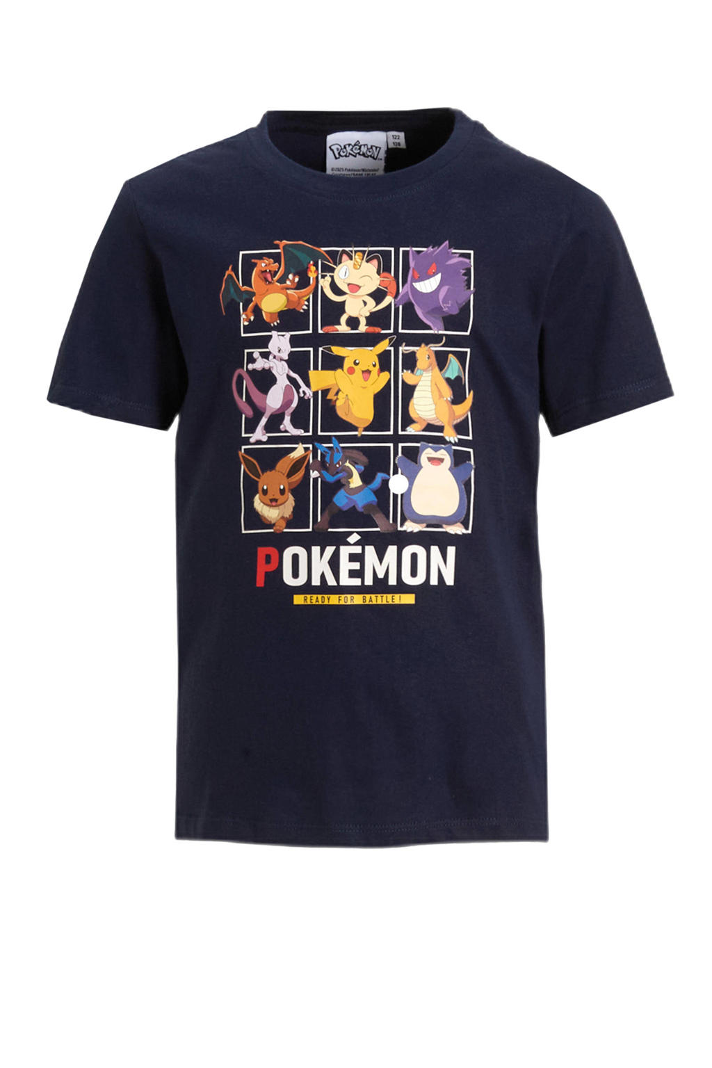 Donkerblauwe jongens anytime T-shirt Pokemon van katoen met printopdruk, korte mouwen en ronde hals