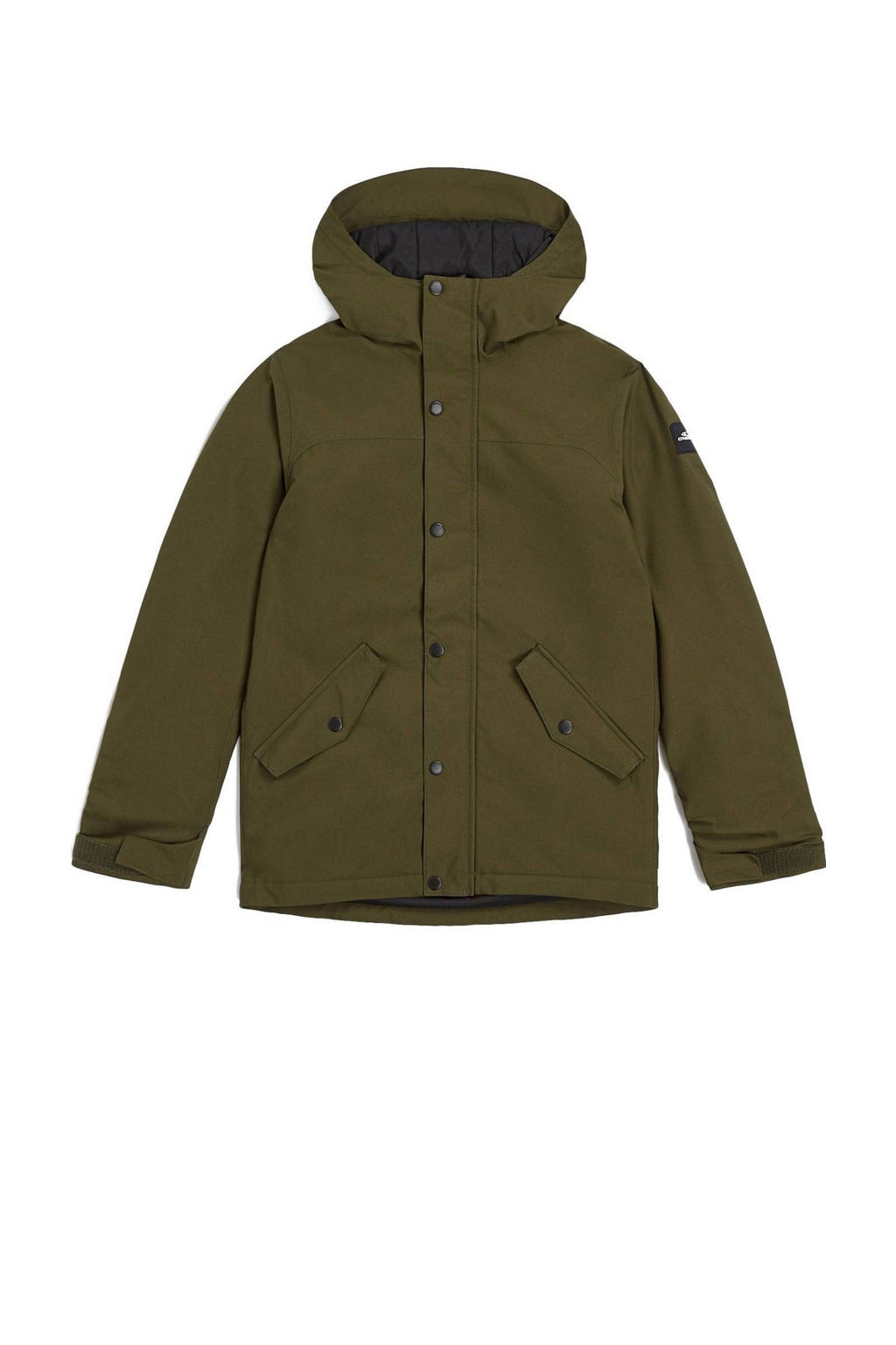 Donkergroene jongens O'Neill ski-jack Hammer van polyester met effen, capuchon en rits met windvanger