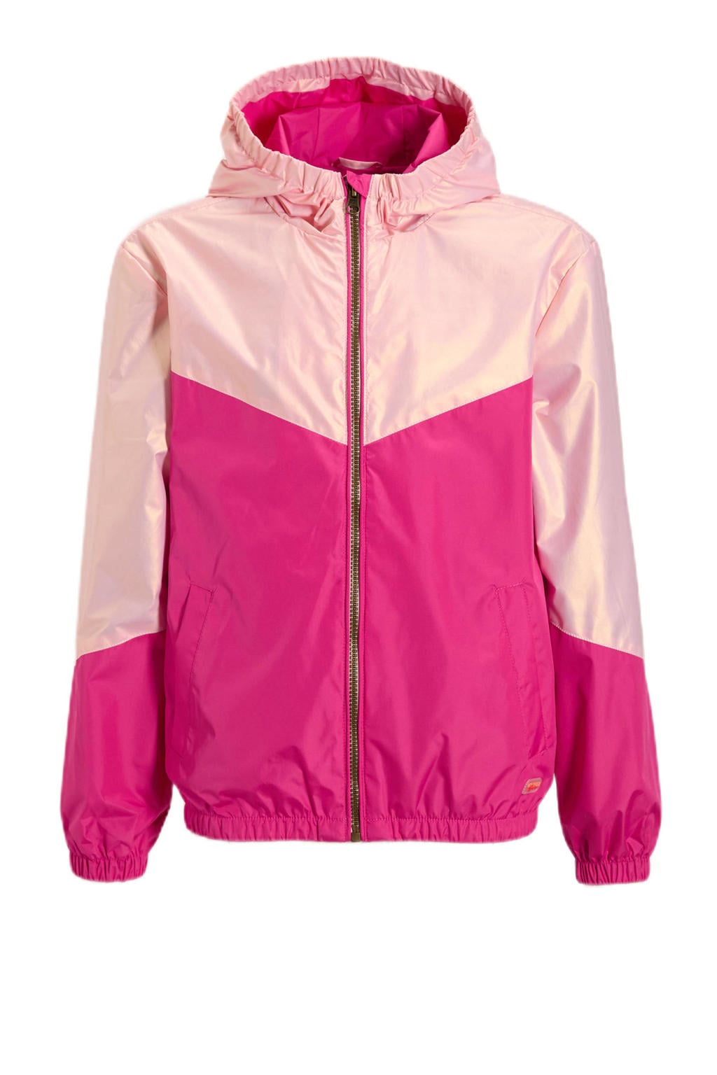 Roze meisjes Orange Stars jas van polyester met lange mouwen, capuchon en ritssluiting