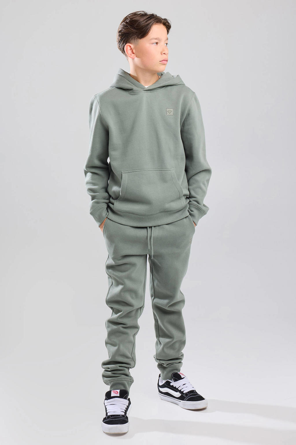Groene jongens America Today joggingbroek van katoen met elastische tailleband met koord en effen