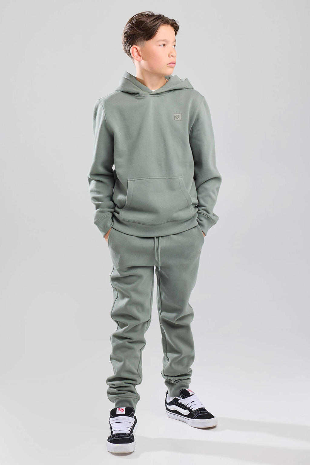 Groene jongens America Today joggingbroek van katoen met elastische tailleband met koord en effen