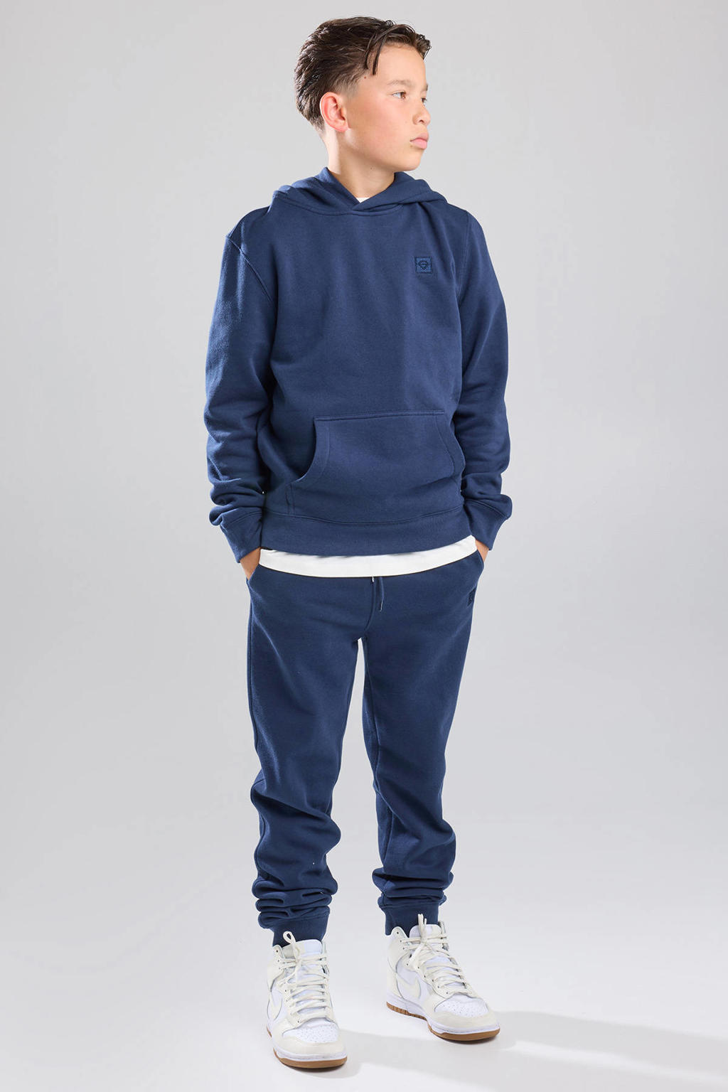 Blauwe jongens America Today joggingbroek van katoen met elastische tailleband met koord en effen