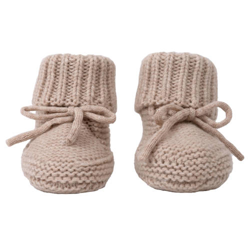 Lodger wollen baby slofjes beige Jongens/Meisjes Merinowol Effen - maat 0-6 mnd afbeelding