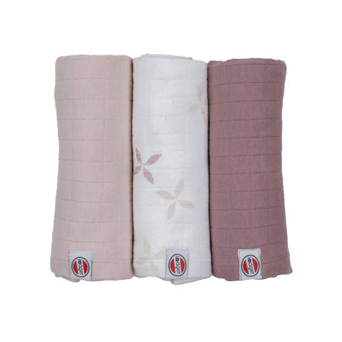 Lodger hydrofiele swaddle Solid Matcha Rose - set van 3 roze/oudroze