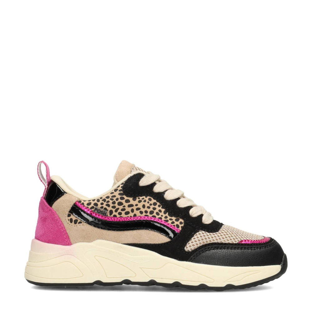 Roze en zwarte meisjes POSH by Poelman carocel chunky sneakers van imitatieleer/imitatiesude met veters